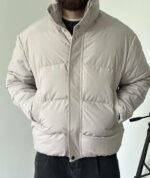 Мужская Зимняя Серая Оверсайз Куртка с Высоким Горлом на Молнии