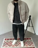 Мужская Зимняя Серая Оверсайз Куртка с Высоким Горлом на Молнии