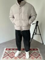 Мужская Зимняя Серая Оверсайз Куртка с Высоким Горлом на Молнии