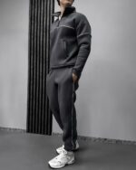 Мужской Базовый Графитовый Костюм под Горло с Кантом и Коротким Замком - Утепленный на Флисе