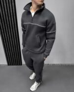 Мужской Базовый Графитовый Костюм под Горло с Кантом и Коротким Замком - Утепленный на Флисе