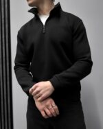 Мужская Черная Оверсайз Кофта под Горло - Свободного Кроя Теплая с Начесом