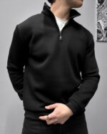 Мужская Черная Оверсайз Кофта под Горло - Свободного Кроя Теплая с Начесом