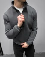 Мужская Темно-Серая Оверсайз Кофта под Горло - Свободного Кроя Теплая с Начесом