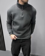 Мужская Темно-Серая Оверсайз Кофта под Горло - Свободного Кроя Теплая с Начесом