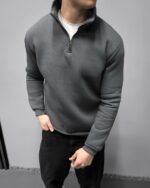 Мужская Темно-Серая Оверсайз Кофта под Горло - Свободного Кроя Теплая с Начесом