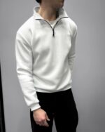 Мужская Белая Оверсайз Кофта под Горло - Свободного Кроя Теплая с Начесом