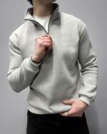 Мужская Серая Оверсайз Кофта под Горло - Свободного Кроя Теплая с Начесом