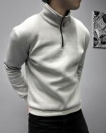 Мужская Серая Оверсайз Кофта под Горло - Свободного Кроя Теплая с Начесом