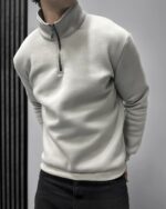 Мужская Серая Оверсайз Кофта под Горло - Свободного Кроя Теплая с Начесом