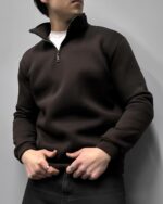 Мужская Коричневая Оверсайз Кофта под Горло - Свободного Кроя Теплая с Начесом