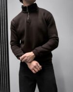 Мужская Коричневая Оверсайз Кофта под Горло - Свободного Кроя Теплая с Начесом