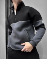 Мужской Черный Костюм с Графитовыми Вставками - Утепленный на Флисе