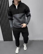 Мужской Черный Костюм с Графитовыми Вставками - Утепленный на Флисе