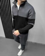 Мужской Графитовый Костюм с Черными Вставками - Утепленный на Флисе