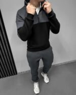 Мужской Графитовый Костюм с Черными Вставками - Утепленный на Флисе