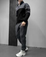 Мужской Графитовый Костюм с Черными Вставками - Утепленный на Флисе