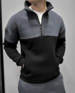 Мужской Графитовый Костюм с Черными Вставками - Утепленный на Флисе