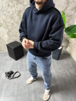 Мужское Утепленное Графитовое Худи Оверсайз на Флисе со Швами Наружу