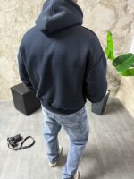 Мужское Утепленное Графитовое Худи Оверсайз на Флисе со Швами Наружу