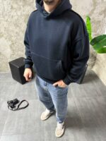 Мужское Утепленное Графитовое Худи Оверсайз на Флисе со Швами Наружу