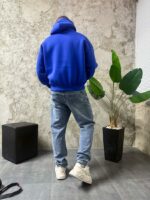 Мужское Утепленное Синее Худи Оверсайз на Флисе со Швами Наружу