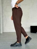 Мужские Укороченные Классические Коричневые Штаны Брюки - Свободные со Складками