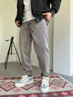 Мужские Широкие Серые Джинсы Мом с Плотного Денима