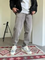 Мужские Широкие Серые Джинсы Мом с Плотного Денима