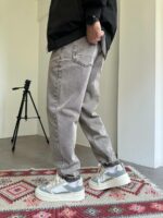 Мужские Широкие Серые Джинсы Мом с Плотного Денима