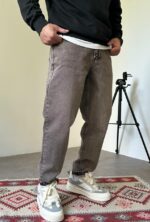 Мужские Широкие Темно-Серые Джинсы Мом с Плотного Денима