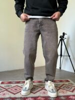 Мужские Широкие Темно-Серые Джинсы Мом с Плотного Денима