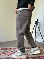 Мужские Широкие Темно-Серые Джинсы Мом с Плотного Денима