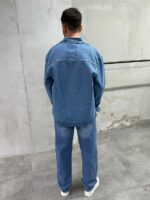 Мужская Синяя Джинсовка Свободного Кроя на Кнопках с Потертостями