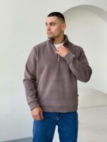 Мужская Теплая Флисовая Кофта Мокко с Высокой Горловиной на Коротком Замке