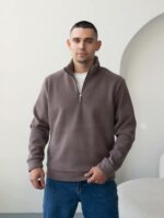 Мужская Теплая Флисовая Кофта Мокко с Высокой Горловиной на Коротком Замке