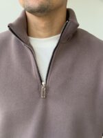 Мужская Теплая Флисовая Кофта Мокко с Высокой Горловиной на Коротком Замке