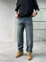 Мужские Широкие Синие Джинсы - Свободные Багги с Грязным Эффектом