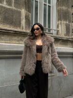 Женская Шуба Мокко на Кнопках с Объемным Воротником