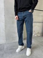 Мужские Темно-Синие Джинсы Свободного Кроя