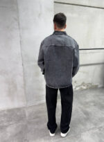 Мужская Базовая Темно-Серая Джинсовая Рубашка Свободного Кроя на Кнопках