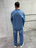 Мужская Базовая Голубая Джинсовая Рубашка Свободного Кроя на Кнопках