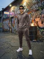 Мужской Утепленный Велюровый Спортивный Костюм Мокко (Худи + Штаны)