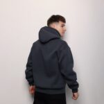 Мужская Утепленная Графитовая Кофта на Молнии с Капюшоном - Базовое Зип Худи на Флисе