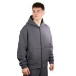 Мужская Утепленная Темно-Серая Кофта на Молнии с Капюшоном - Базовое Зип Худи на Флисе