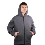 Мужская Утепленная Темно-Серая Кофта на Молнии с Капюшоном - Базовое Зип Худи на Флисе