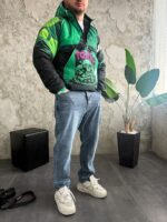 Мужской Утепленный Зеленый Анорак Плащевка с Капюшоном в Принт "Toxic"