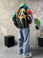 Мужской Утепленный Зеленый Анорак Плащевка с Капюшоном в Принт Крик