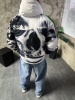 Мужской Утепленный Белый Анорак Плащевка с Капюшоном в Принт Кане-Корсо