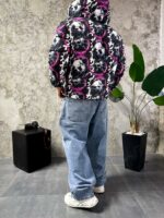 Мужская Зимняя Черная Куртка с Капюшоном и Высоким Горлом - Пуховик в Принт Панды